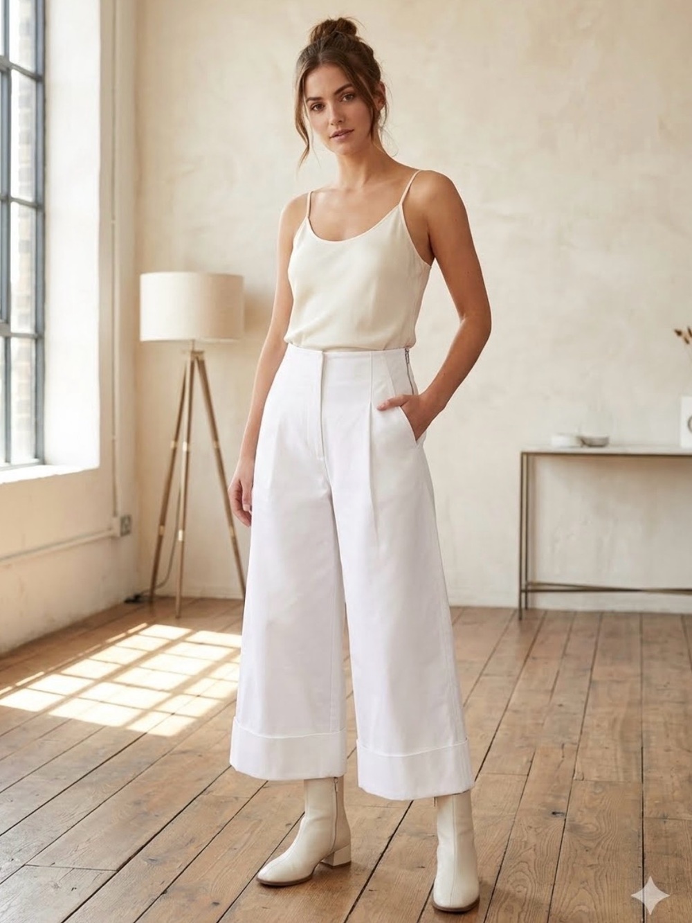 Maeve White Wide Leg Cropped Cuffed Stretch Pants $140 NWOT Size 25